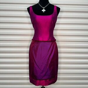 INSANE 90s Donna Morgan 100% Silk Fuchsia Tank Top & Skirt SET !!